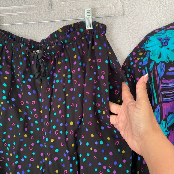 VTG 90s L.Lawrence 100% Rayon 2‎ Piece Set Suit Wide Leg Pants Blouse 2X Multi - Picture 8 of 12